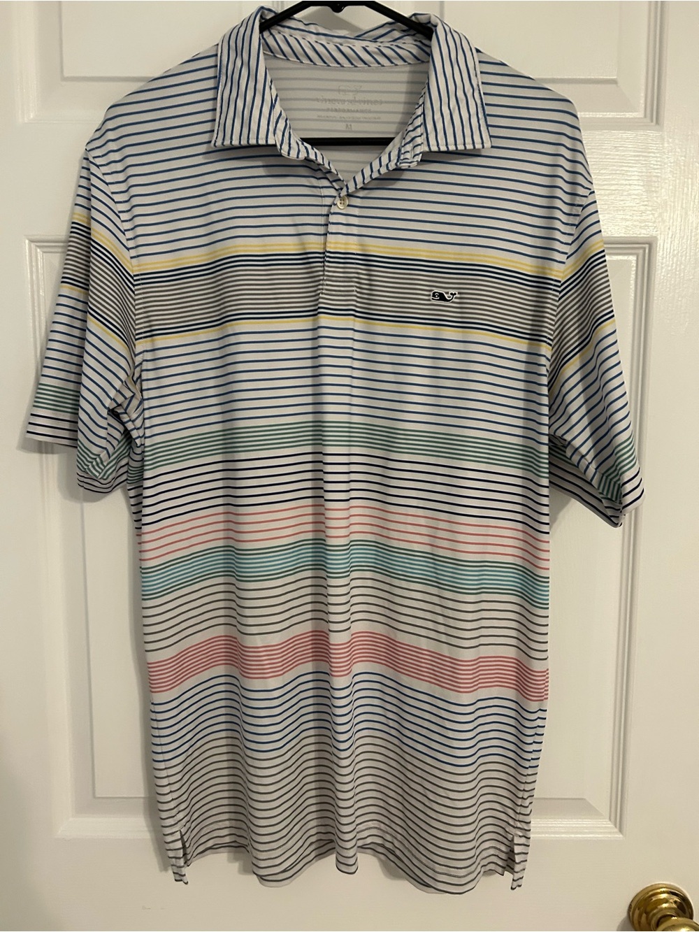 Men's Vineyard Vines Striped Performance Fabric Polo Shirt - Pastel Multicolor M